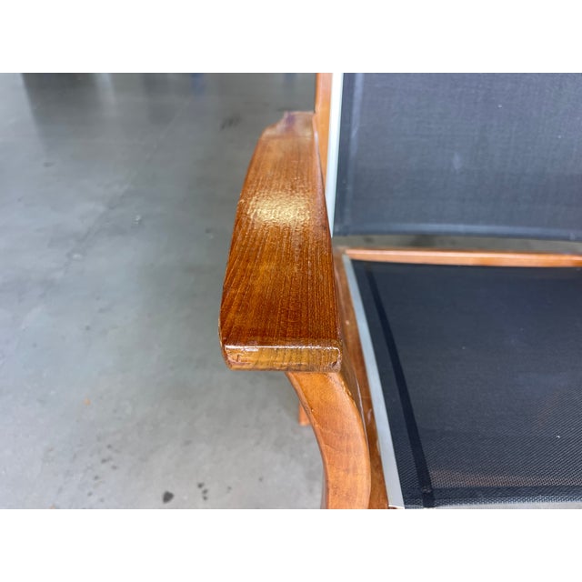 Vintage Teak Sling Patio Lounge Chairs With Black Mesh – Robb & Stucky, A Pair For Sale - Image 10 of 14