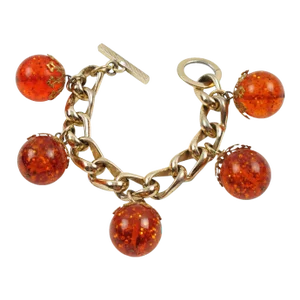 Gilded Aluminum and Orangeade Prystal Bakelite Beads Charm Bracelet