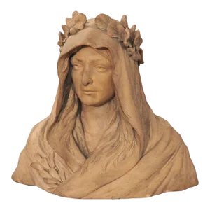 Fine French Terracotta Bust of a Woman With Wreath and Cloak, 19th/20th Century