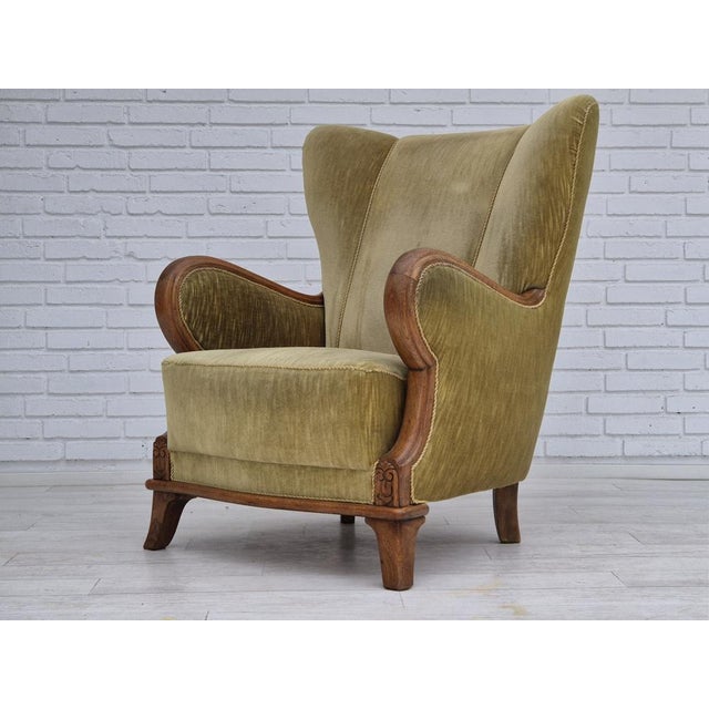 Danish Armchair in Furniture Velour and Oak, 1960s For Sale - Image 16 of 18