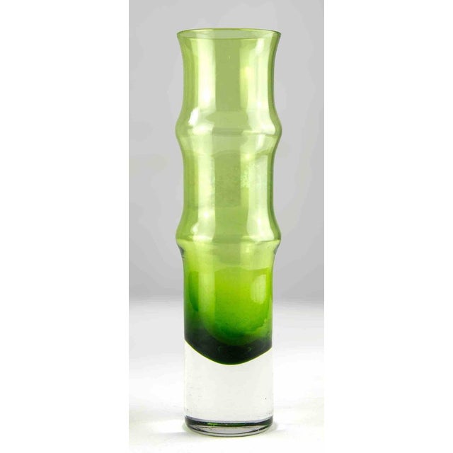Vintage Swedish Aseda Bamboo Shaped Green Glass Vase. Sweden, 1960s, very good condition. This piece is attributed to the...