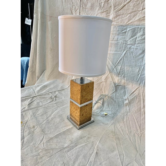 French French Mid Century Cork and Chrome Table Lamp For Sale - Image 3 of 13