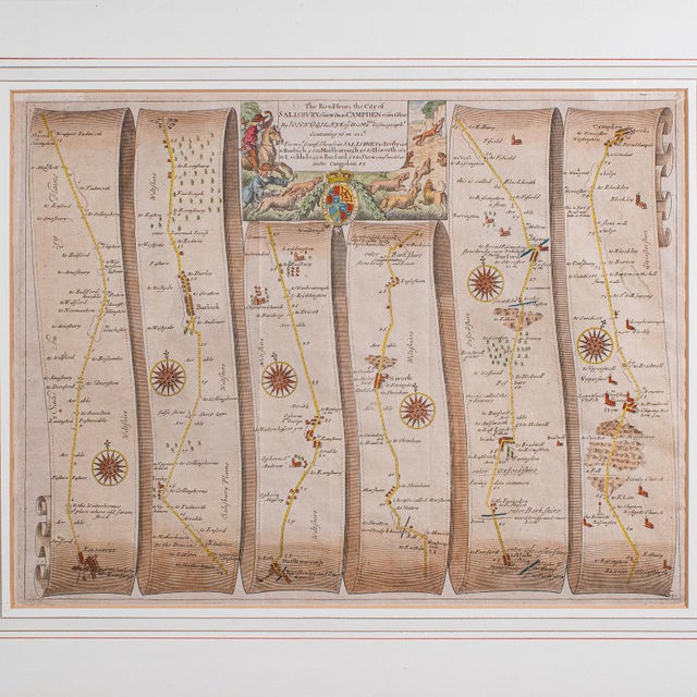 Antique Coaching Map, Salisbury to Campden, English, Framed Cartography, Ogilby For Sale - Image 4 of 12