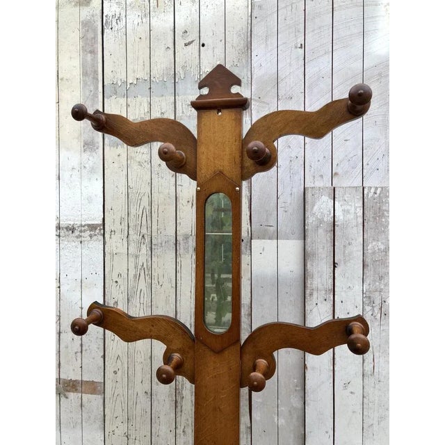 19th Century Dutch Elm Hall Stand with Mirror, Coat Hooks and Umbrella Holders For Sale - Image 3 of 8