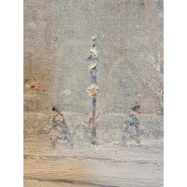 Light Gray Johann Berthelsen -the Little Church Around the Corner in the Snow -1930s Oil Painting For Sale - Image 8 of 12