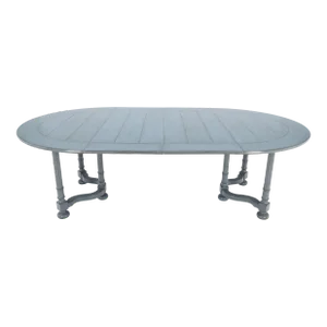Baker Round Blue Grey Wash Milk Paint Style Finish Dining Table 2 Leaves