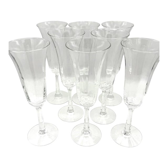 Vintage Lenox Allure Lead Crystal Champagne Flutes – Set of 8 – Made in Usa – 1980s For Sale