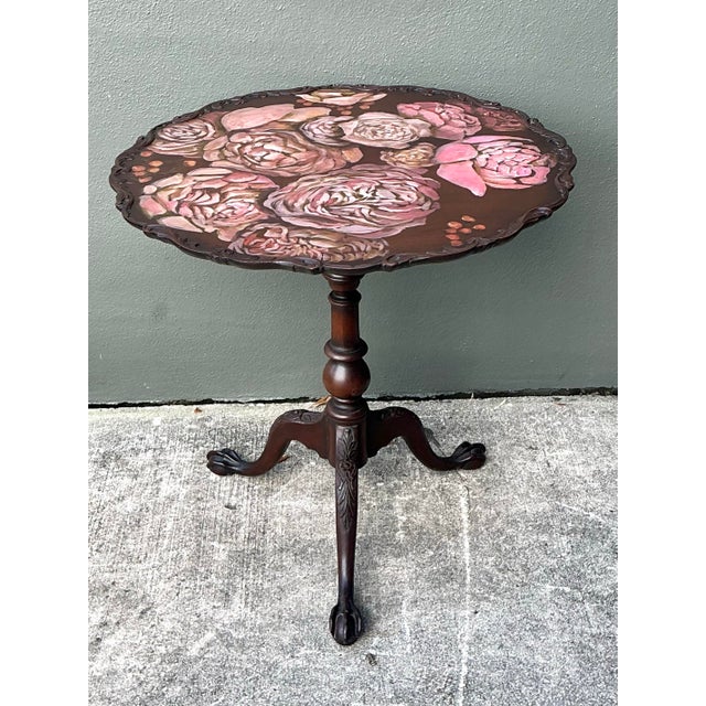 Vintage Hand Painted Pie Crust Side Table For Sale - Image 9 of 12