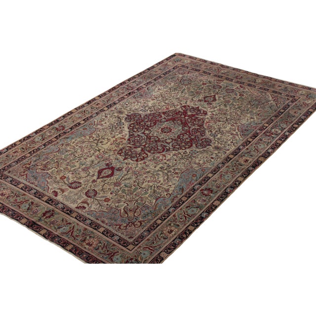 Traditional Hand-Knotted Antique Isfahan Rug in Beige With Red and Blue Floral Pattern For Sale - Image 3 of 7
