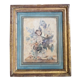 18th C. French or Dutch School Still Life Watercolor Painting of Floral Bouquet For Sale