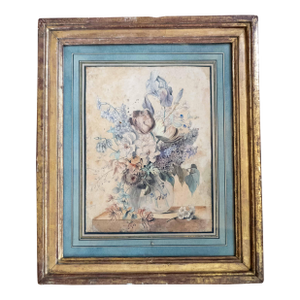 18th C. French or Dutch School Still Life Watercolor Painting of Floral Bouquet