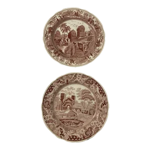 Spode Archive Collection Red Transferware Plates, Castle & Caramanian, Set of 2