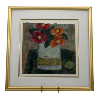 Original John H. Chen Floral Still Life Watercolor Painting on Rice Paper For Sale