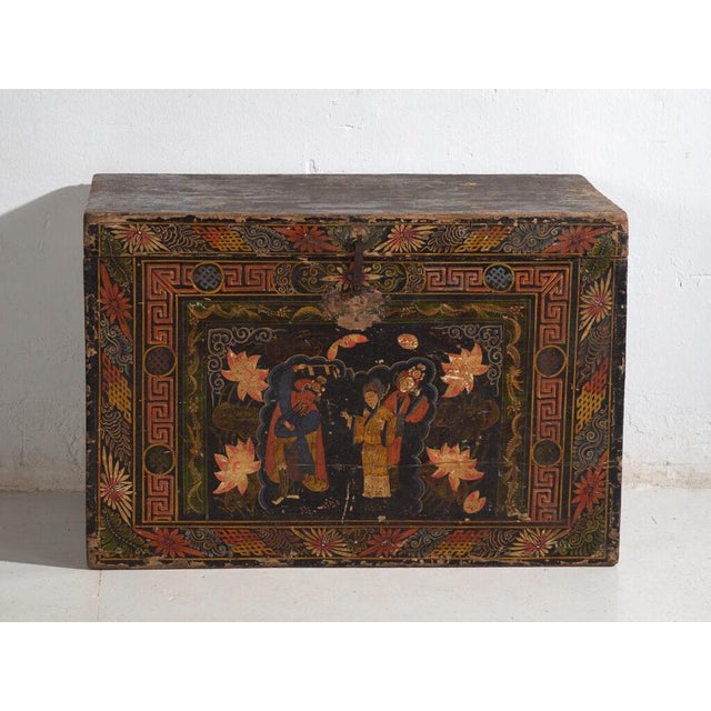 Antique Chinese Painted Trunk For Sale - Image 4 of 10