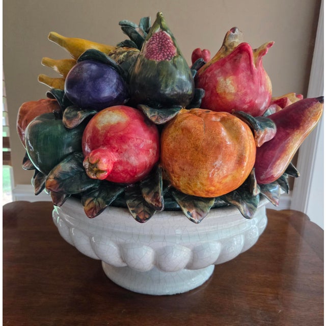 Traditional Majolica Fruits in Basket Porcelain Sculpture For Sale - Image 3 of 13