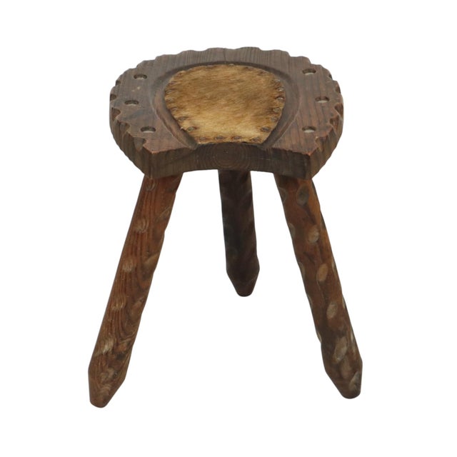 Brutalist Spanish Tripod Wooden Milk Stool For Sale - Image 9 of 15