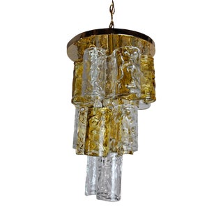 Two-Tone Chandelier in Orange and Transparent Murano Glass attributed to Zero Quattro, 1970s For Sale