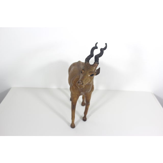 Mid-Century Modern Vintage Leather Wrapped Antelope or Impala Animal Figurine For Sale - Image 3 of 9