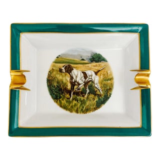 Late 20th Century Bernardaud French Limoges Cigar Ashtray With Pointer Dog For Sale
