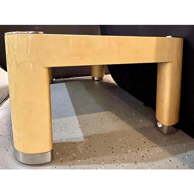 1980s Ron Seff Oval Leg Cocktail Table in Lacquered Parchment Framing a Shagreen Top For Sale - Image 5 of 11
