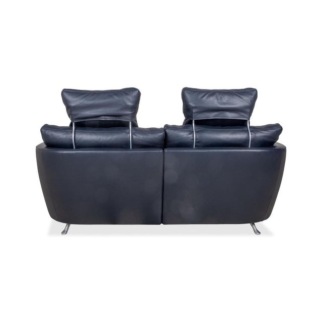 Dark Blue Leather Sesame Two-Seater Sofa with Chrome Feet from FSM For Sale - Image 11 of 13