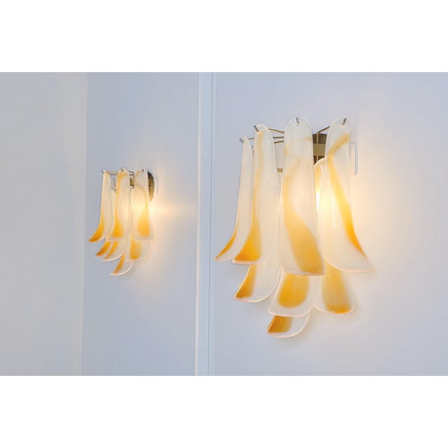 Vintage Italian Murano Wall Lights with 10 Acid-Etched Amber Glass Petals, 1990s, Set of 2 For Sale - Image 11 of 17