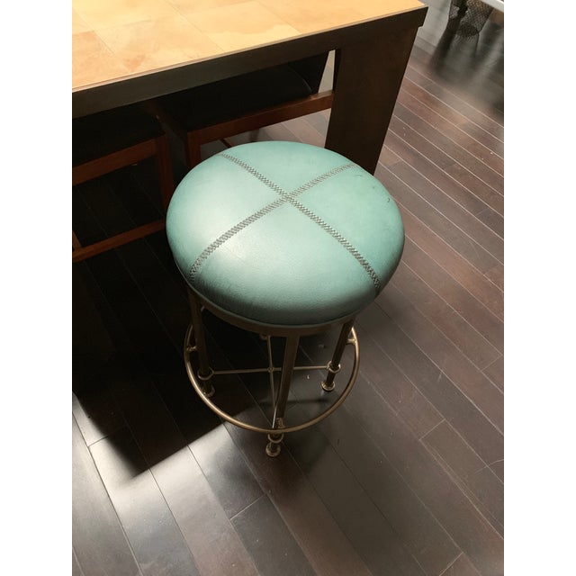 Rustic Green Leather Counter Stool Chairish