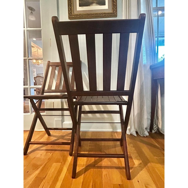 Pair of Early 20th Century American Arts & Crafts Mission Style Solid Oak Folding Chairs, Circa 1915–1925 For Sale - Image 4 of 12