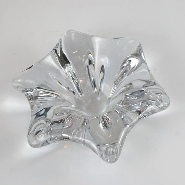 . Adered in the form of a thick glass flower signed from below Val Saint Lambert This piece has an attribution mark, I am...