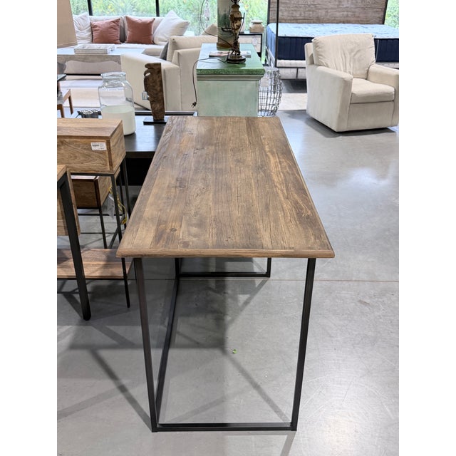 Restoration Hardware Fulton Reclaimed Elm Industrial Desk With Open Shelving For Sale In New York - Image 6 of 6