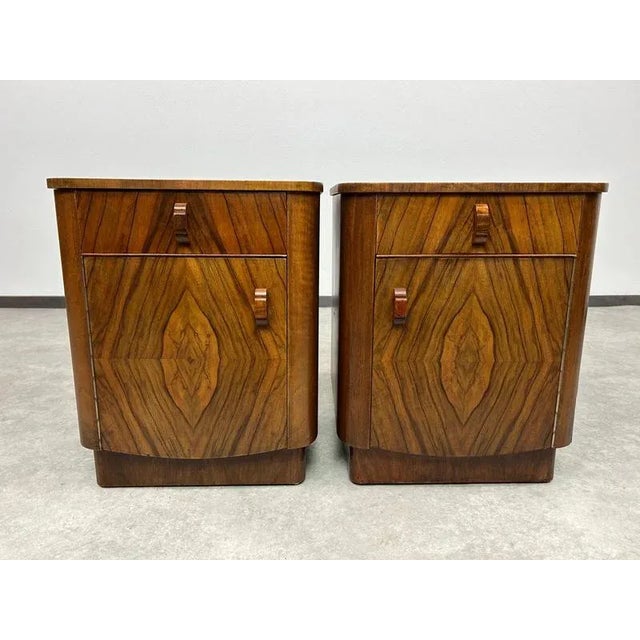 Art Deco Walnut Bedside Tables, 1930s, Set of 2 For Sale - Image 3 of 10