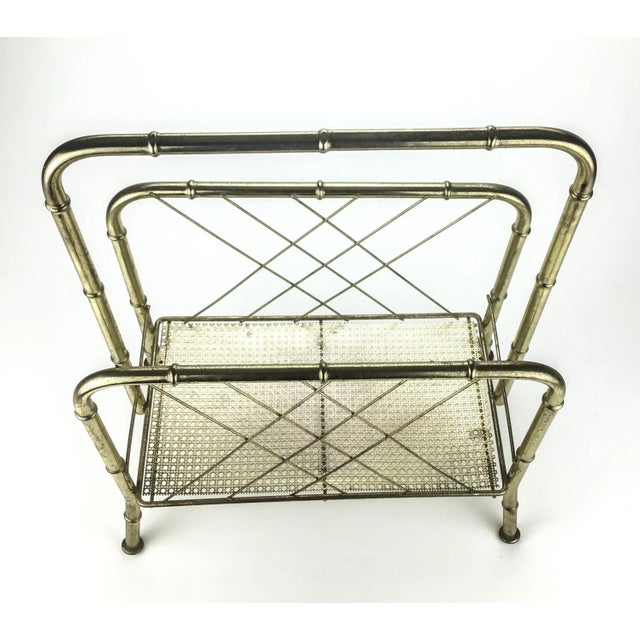 Mid Century Brass Faux Bamboo Traditional Magazine Rack For Sale - Image 4 of 8