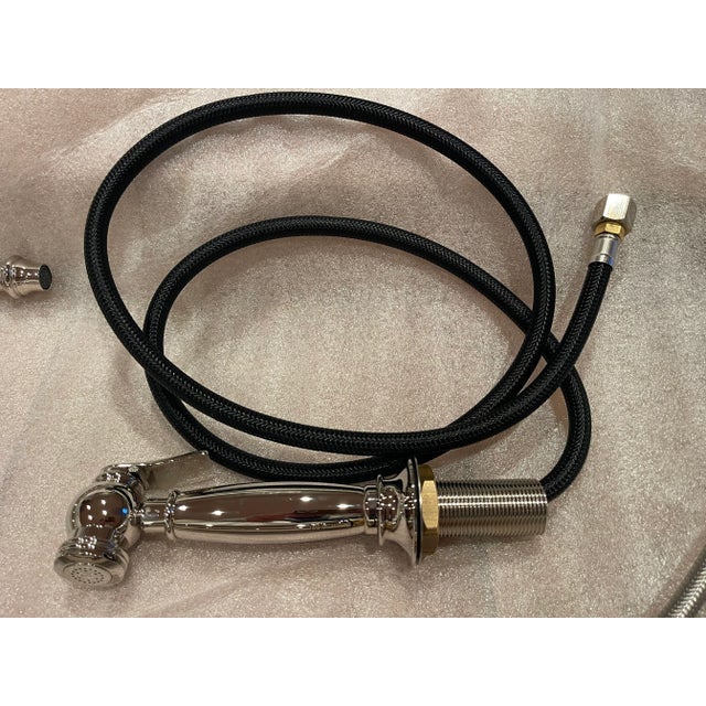 Julia One Hole High Profile Kitchen Faucet, Metal Lever Handle and Spray in Nickel, by Waterworks For Sale - Image 16 of 17