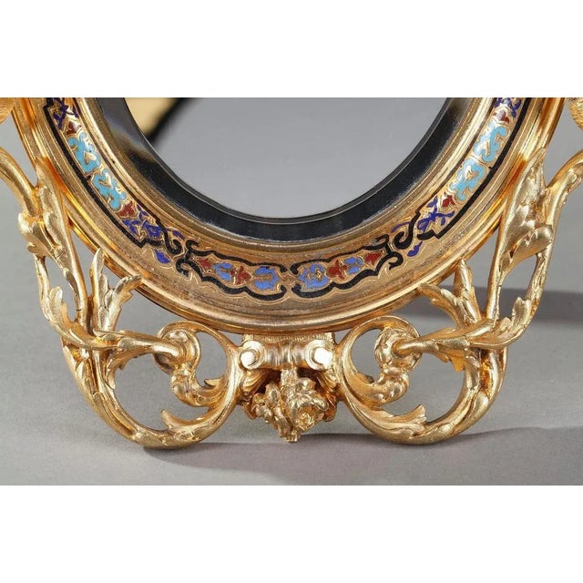 19th Century Napoleon III Champlevé Enameled Gilt Bronze Standing Mirror For Sale - Image 5 of 17