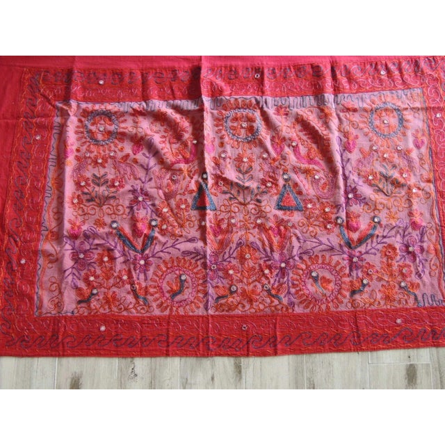 Indian Suzani Style Embroidered Panel with Small Mirror Sequin Details For Sale - Image 4 of 11