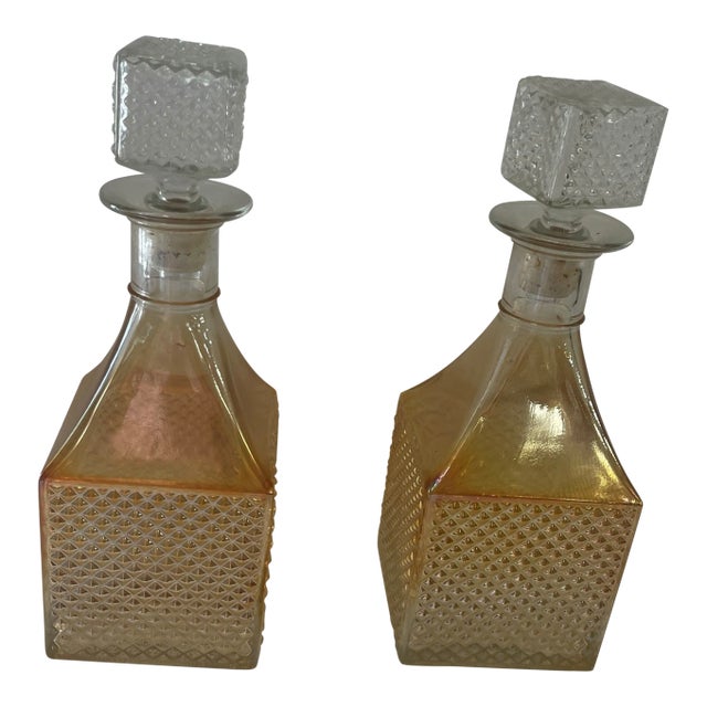 1960's Old Forester Marigold Carnival Glass Decanters- a Pair For Sale