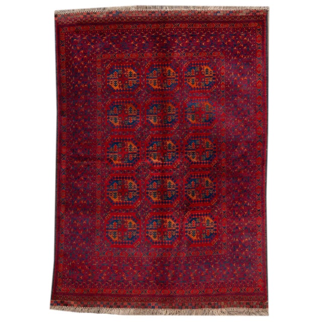 Vintage Turkman Handmade Ruby Red Tribal Wool Rug For Sale - Image 10 of 10