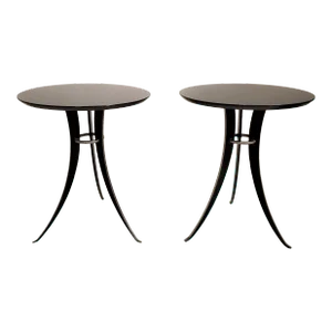 1970s Minimalist Steel and Ebonized Wood Circular Tables - Set of 2