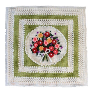 Vintage Unframed Floral Needlepoint Wall Hanging For Sale