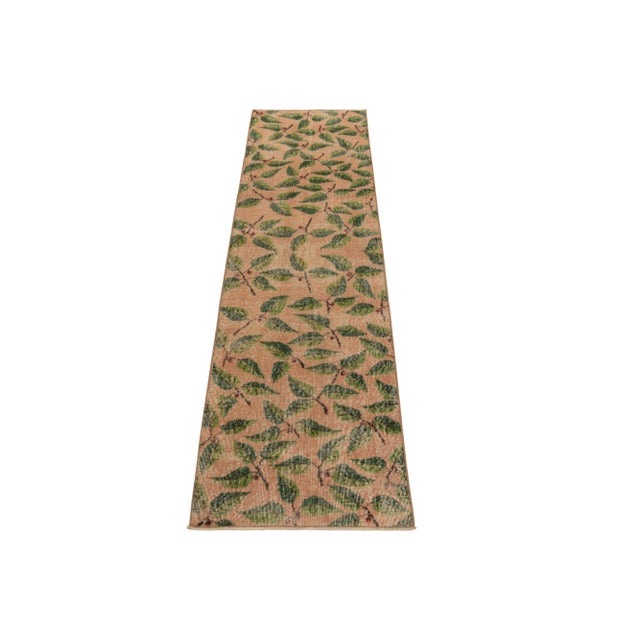 Rug & Kilim 1960s Vintage Distressed Deco Runner in Pink, Green Floral Pattern For Sale - Image 4 of 6