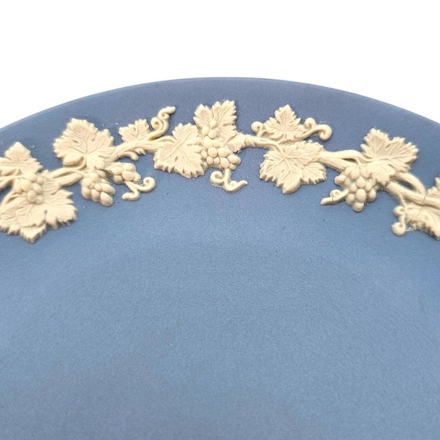 Blue Wedgwood Blue Jasperware Grapevine Pedestal Compote Dish England Classical Relief 6" For Sale - Image 8 of 14