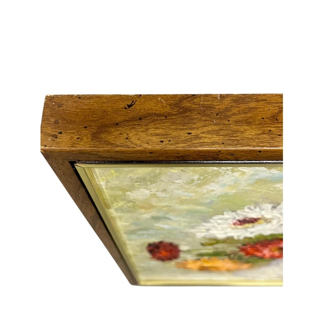 Vintage Mid-Century Modern Floral Still Life Oil Painting in Original Frame For Sale - Image 13 of 16