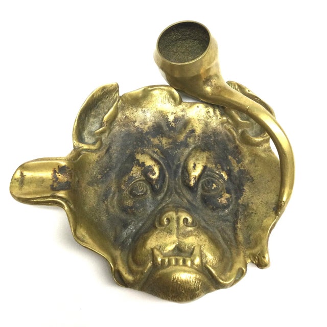 Antique Victorian Solid Brass Carved Bulldog Ashtray Match Holder For Sale - Image 13 of 13