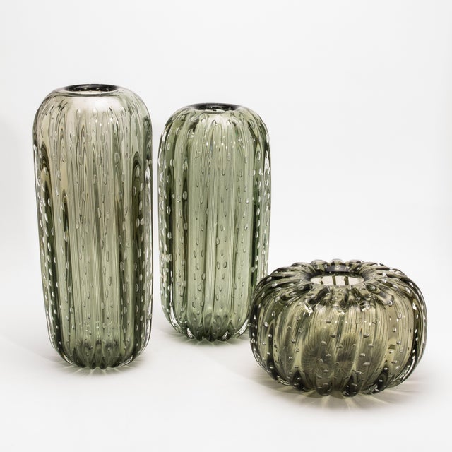 Hand-Blown Murano Cactus Vase in Fern Green With Bubbles Small For Sale - Image 9 of 9