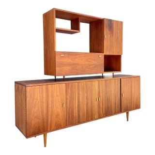 Mid-Century Modern Two-Piece Tambour Sideboard and Dry Bar or Display Unit For Sale