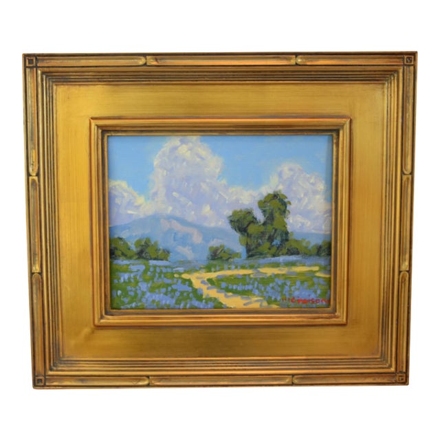 M. Graison, California Landscape "Lavender Fields" Painting Including the Antiqued Gold Wood Frame For Sale