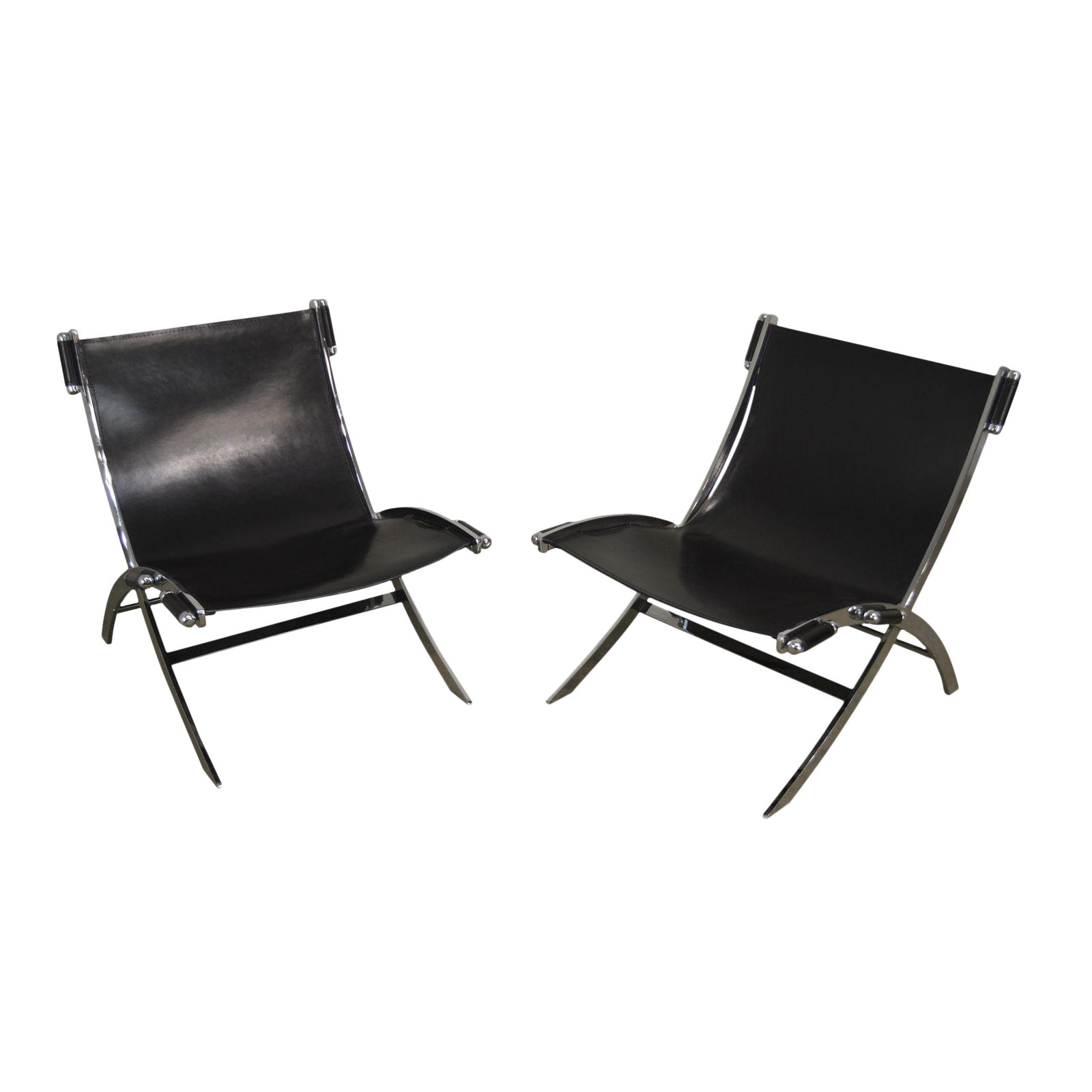 Antonio Citterio Flexform Italian Chrome & Black Leather Pair Scissor Lounge Chairs Chairish