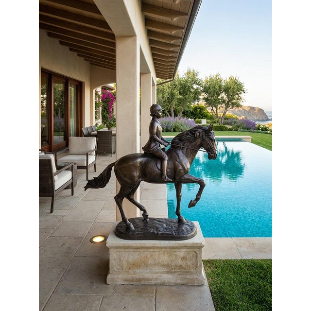 Antique-Style Bronze Equestrian Sculpture of a Young Rider For Sale In West Palm - Image 6 of 9