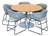 Blu Dot Modern Round Dining Set With 5 Racer Upholstered Chairs For Sale