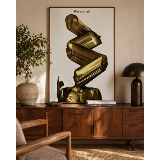 A striking large-format vintage Japanese art poster featuring the question “Who are you?” above a surreal, abstract human...